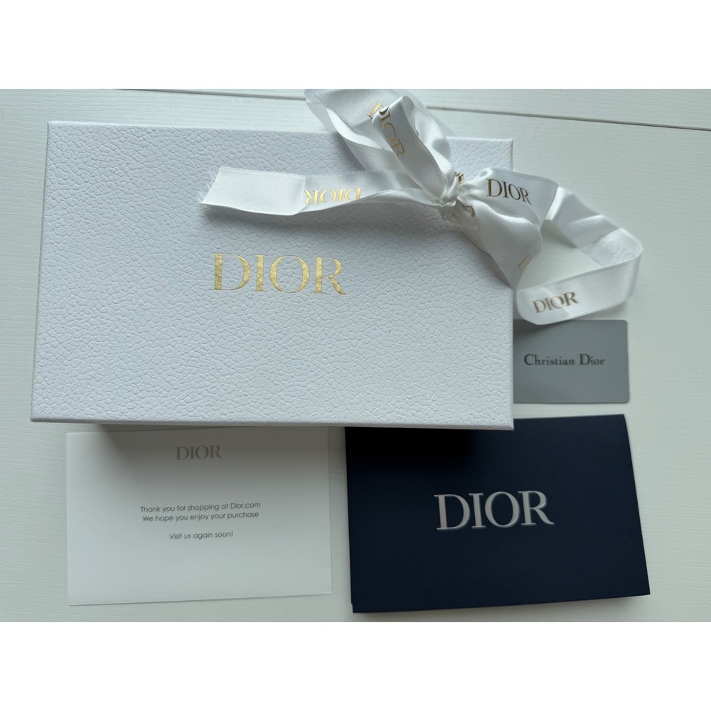Dior Empty Gift Box White Gold Logo Ribbon Tissue Paper Cards 11" x 6.5"